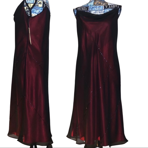 Red Satin Sheen Sequin Semi Formal Layered Petite - Picture 6 of 9